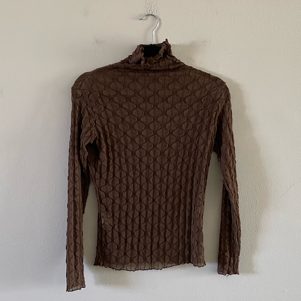 Sheer Mesh Wave Long Sleeve Turtleneck